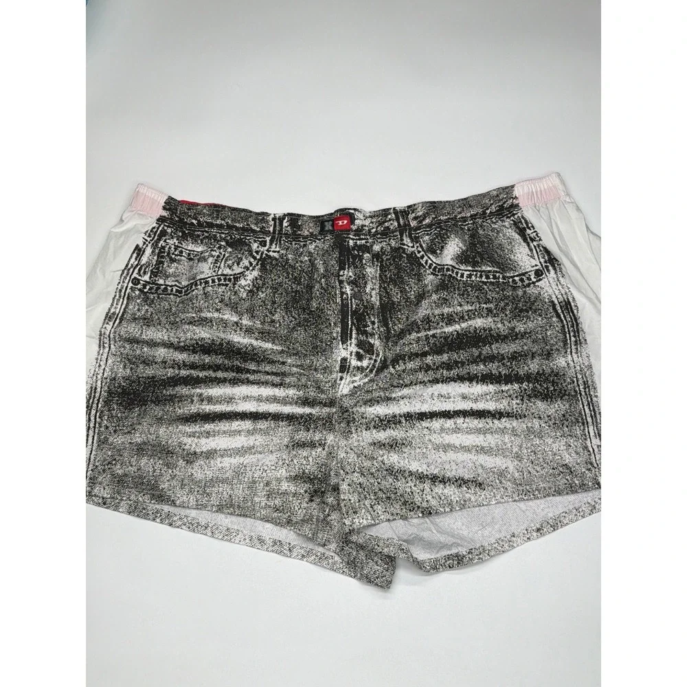 DIESEL‎ Mens Acid Wash Denim Print Boxer Shorts Elastic Waist White 3XL